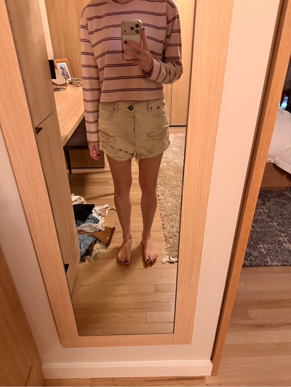 Distressed High-Waist Light Denim Shorts